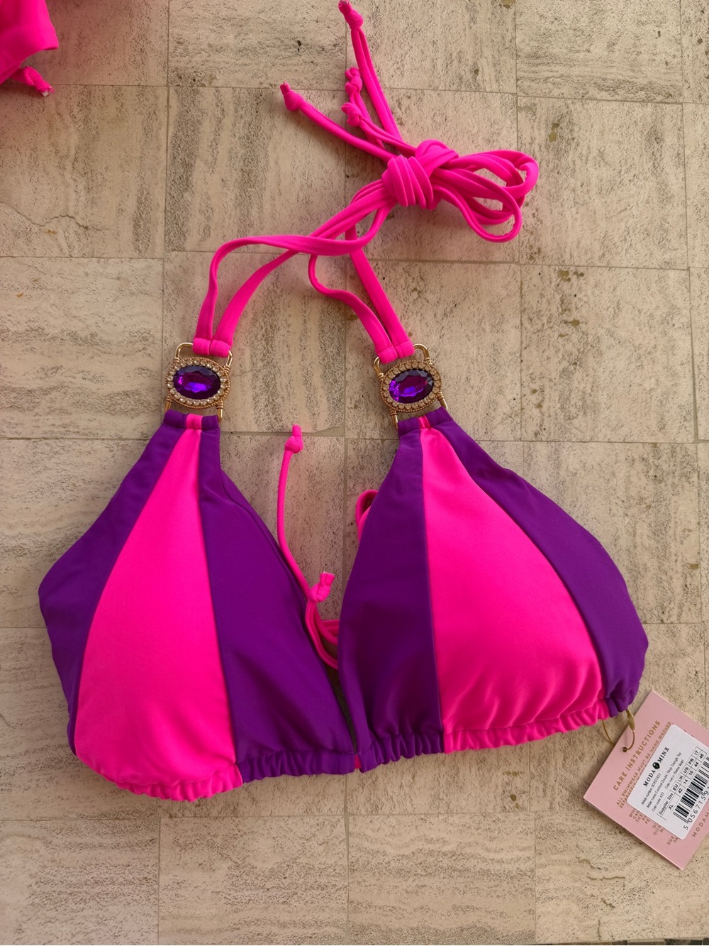 Women’s Two-Tone Halter Bikini Top - Pink & Purple